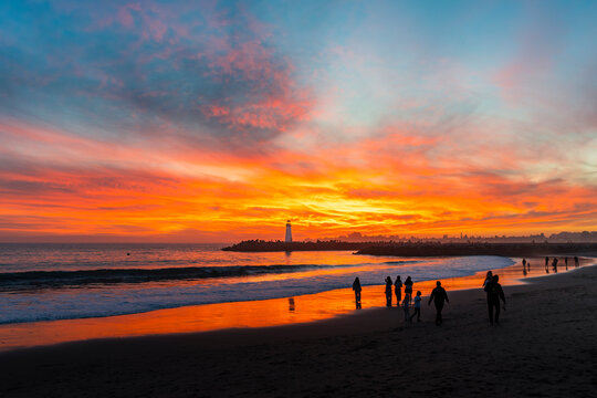 Santa Cruz Breakwater Lighthouse at sunset