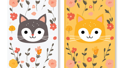 Cute cat patterns for notebook cover flat vector is