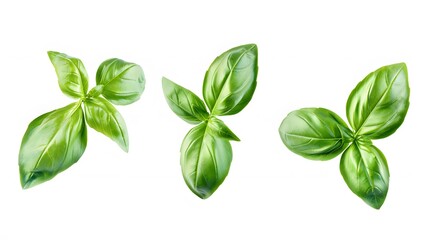 Fresh green basil leaves isolated on white background - obrazy, fototapety, plakaty