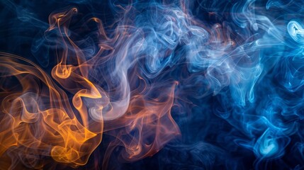 Mysterious Layers of Blue and Orange Smoke Creating Abstract Fluid Shapes