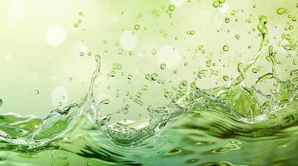 Serene abstract background of transparent green water surface with bubbles and splashing, aquatic texture