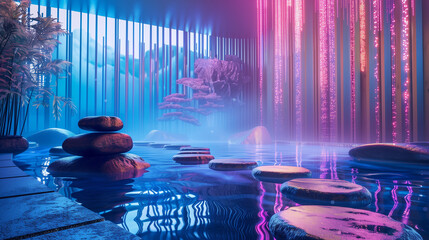 Futuristic Zen Room With Pond