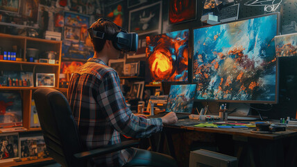 An Artist Using Virtual Reality Headset
