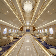 render of a rich fancy elegant private jet interiors