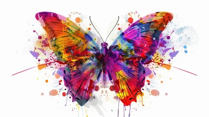 Vibrant Abstract Butterfly Composed of Colorful Paint Splatters and Brush Strokes