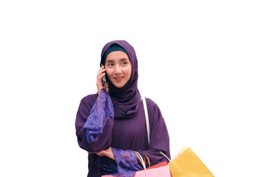 Transparent background, PNG, .PNG, PNG file, Muslim woman using a smartphone.