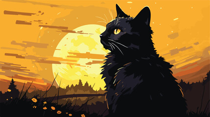 Dark cat gazing in the style of van gogh realistic