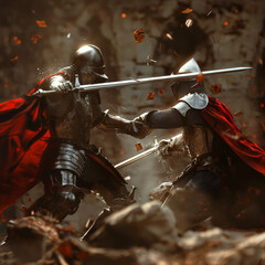 medieval knights deulling fight