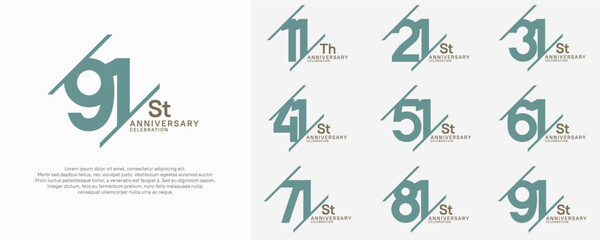 anniversary vector set with blue color and slash for celebration purpose