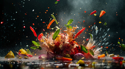 User
Explosion of bright colorful paint on black background, burst of multicolored powder, abstract pattern of colored dust splash