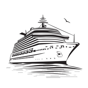 recommend clip art: Elegant cruise ship in cartoon, doodle style . Image for t-shirt, web, mobile apps and ui. Isolated 2d vector illustration in logo, icon, sketch style, Eps 10, black and white. AI Generative