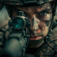 western soldier aiming rifle during the war operation special ops