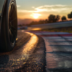 sports car rims focused during the sunset