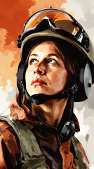 Pensive Female Firefighter in Gear Looking Upward

