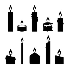 Burning Candles. Vector candle collection. Isolated on white.
