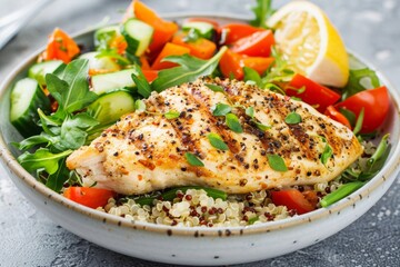Grilled Chicken Breast on Quinoa and Salad