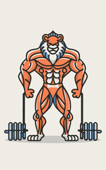 Fototapeta premium red white black modern style minimalist lines of a strong muscle pose strong body builder anatomy man at gym with bundle Doing exercises in all body positions using different gym equipment