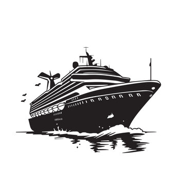 recommend clip art: Elegant cruise ship in cartoon, doodle style . Image for t-shirt, web, mobile apps and ui. Isolated 2d vector illustration in logo, icon, sketch style, Eps 10, black and white. AI Generative