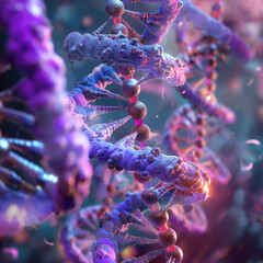 dna rna trhough the electron microscope colorful realistic render - obrazy, fototapety, plakaty