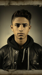 Obraz premium Vintage Style Portrait of Young Man in Leather Jacket