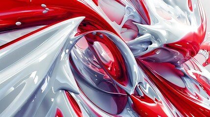 3D rendering. Red and white glossy intertwined shapes. Abstract background.