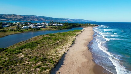 Apollo bay sandy shore, Great Ocean Road, VIC, Australia. Aerial view, drone video of the most...