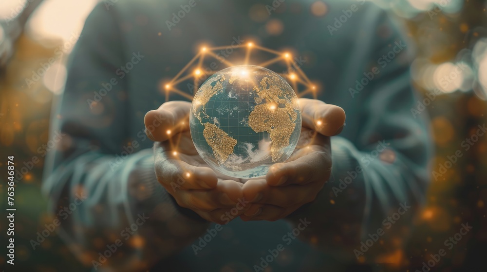 Aufkleber businessman holding global network connection on social networking and customer data analytics,