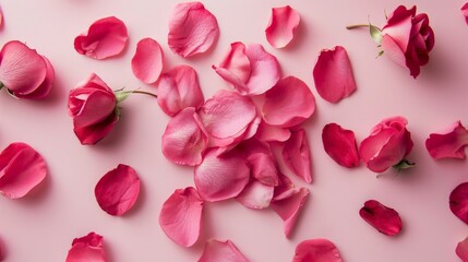 Minimal style. Pink rose petals set on pastel pink background.