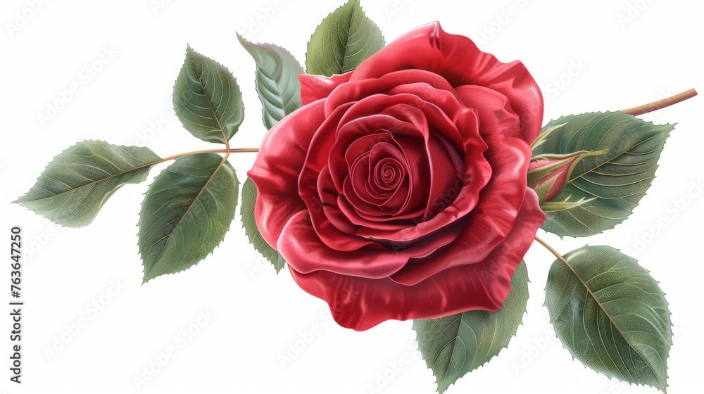 Wall mural red rose flower isolated icon, on white background. beautiful blossom gift birthday,