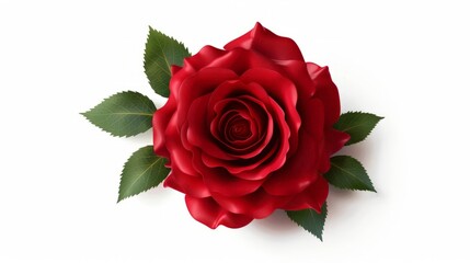 Red rose flower isolated icon, on white background. Beautiful blossom gift birthday, holidays,