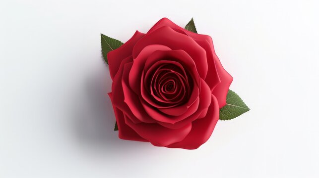 Red rose flower isolated icon, on white background. Beautiful blossom gift birthday,