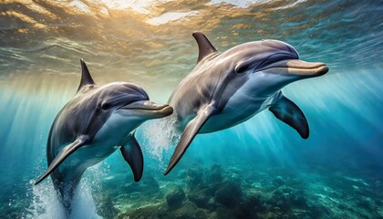 two dolphin in the sea water