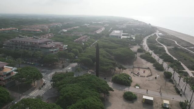 Aerial video of Gav Spain coastline and people vacationing. near Barcelona Spain