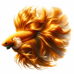 Photo of a Wild Betta fish, full body, glowing with a beautiful Super Gold color, and white...