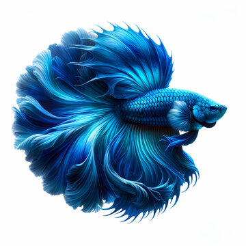 A photo of a wild Halfmoon Royal Blue Betta fish, illuminated by a deep and mesmerizing Blue color. 