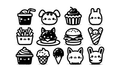 Fresh Food set vector art style with a plain background