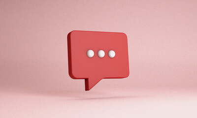 Icon in red color of speech and chat bubble isolated. 3D illustration