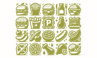 Fresh Food set vector art style with a plain background