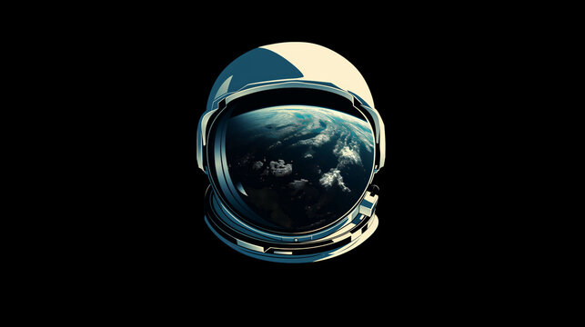 Astronaut helmet with reflection of Earth, ideal for concepts of space exploration and discovery.