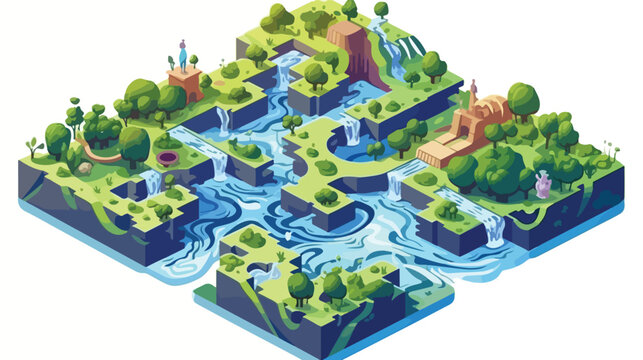 Game sheet of maze floating island3d isometric drea