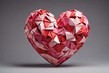 Big heart made of pink and red Origami Hearts. Isolated empty background. Mother's day or love concept.