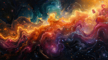 Ruby Nebula: Outer Space Battle Drawn - obrazy, fototapety, plakaty
