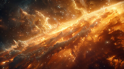 Copper Space Cloud: Stellar Clash Depicted - obrazy, fototapety, plakaty
