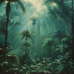 Rainforest Mystique: Dark Greens Dense with Secrets - obrazy, fototapety, plakaty