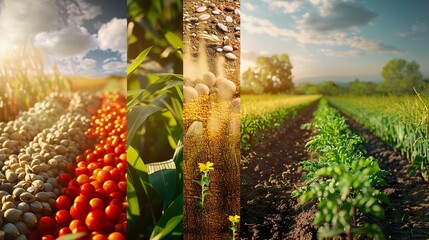 Composite image showcasing the journey from seed to harvest using modern agricultural practices. - obrazy, fototapety, plakaty
