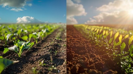 Composite image showcasing the journey from seed to harvest using modern agricultural practices.