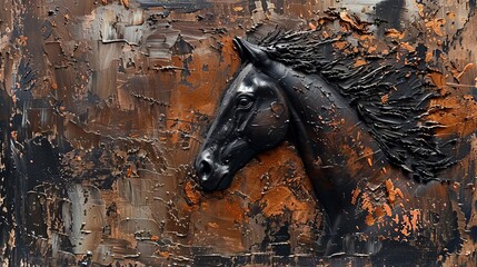 Abstract Metal Texture Painting with Horse Animal Motif, Modern Art Illustration