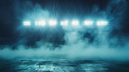 Dramatic Stadium Arena with Bright Lights and Atmospheric Smoke, Sports Concept Photograph