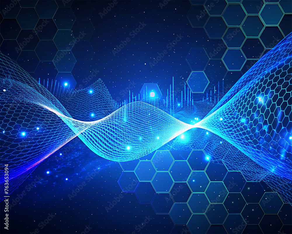 Aufkleber abstract technology background with hexagons and glowing particles. vector illustration.