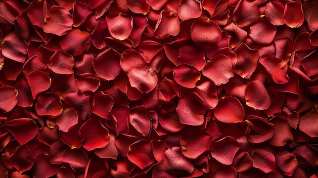 Luxurious red rose petals pattern, romantic floral wallpaper top view